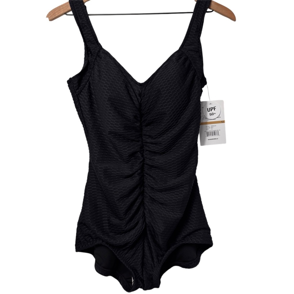 MAXINE OF HOLLYWOOD SPA SUIT BLACK WOMEN SWIMSUIT SIZE 12 BRAND NEW WITH TAGS